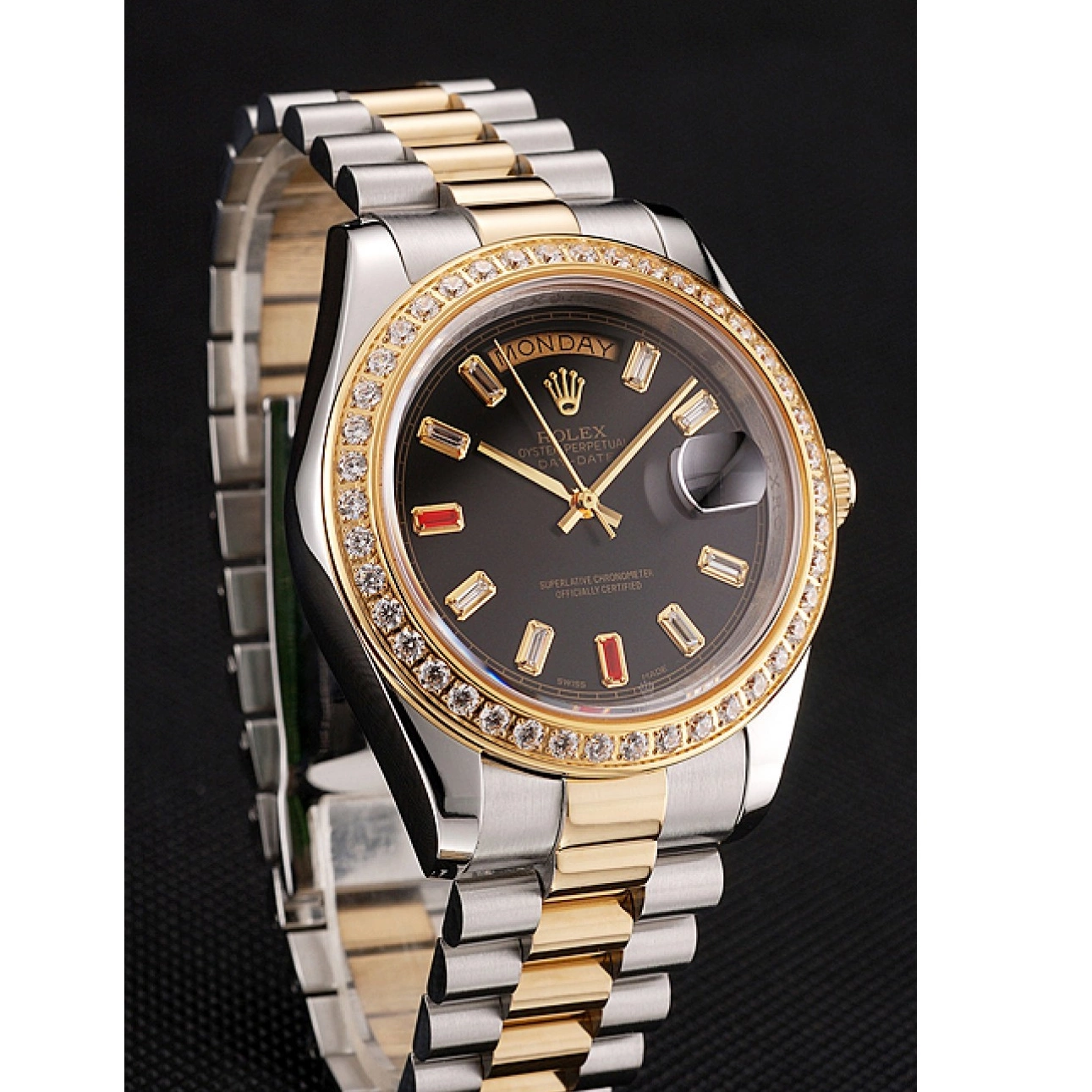 Rolex copies cheap Diamonds Bracelet Tone Swiss 1454105 Black Dial Rubies And Two Rolex Day-Date 0818